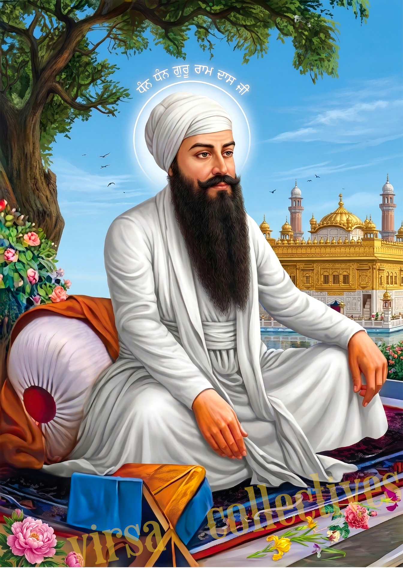 Guru Ram Das Ji Sikh Art Print – Golden Temple Reflection