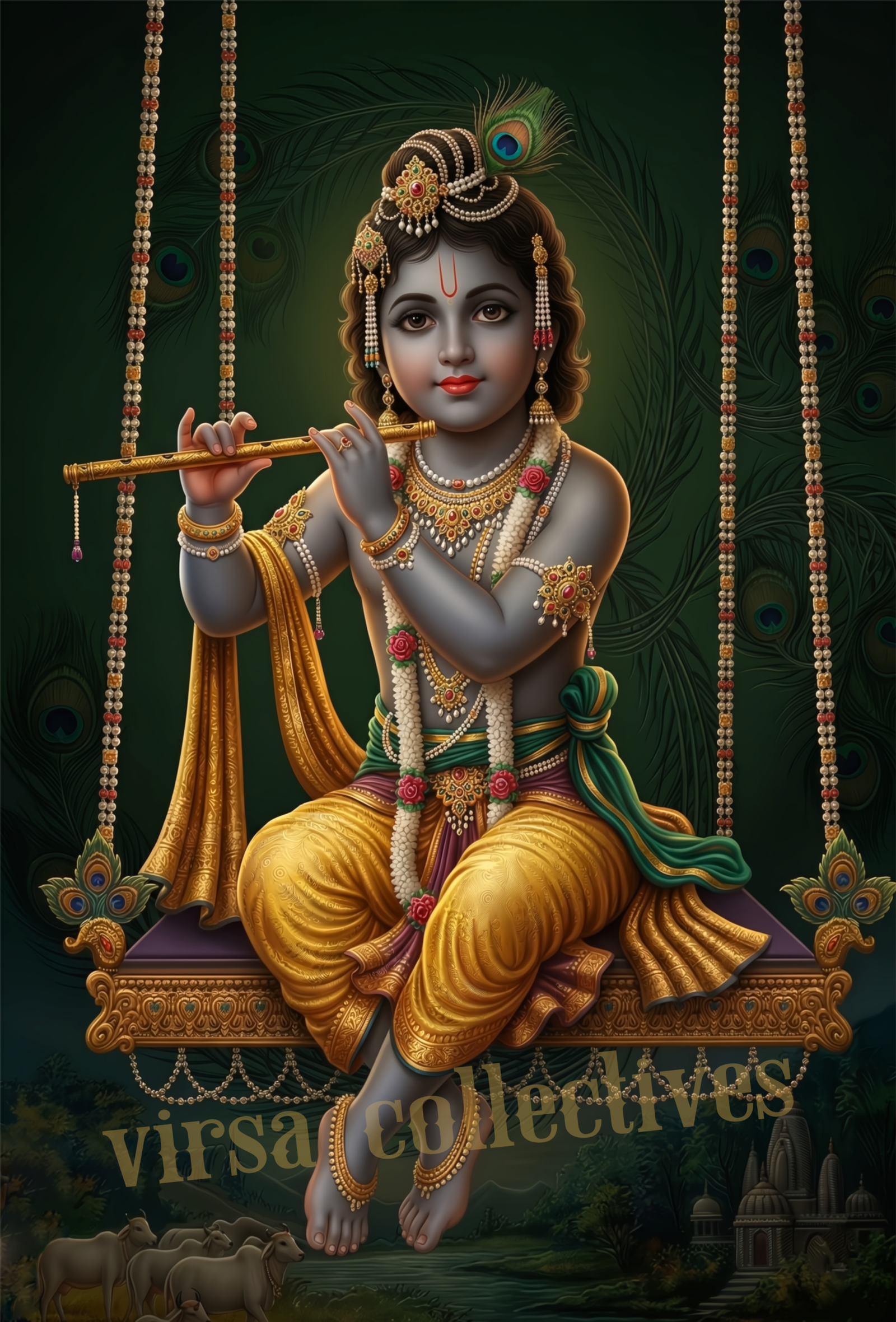 Lord Krishna Digital Download | A1 High‑Resolution Printable Wall Art | Hindu Spiritual Decor | Krishna Painting