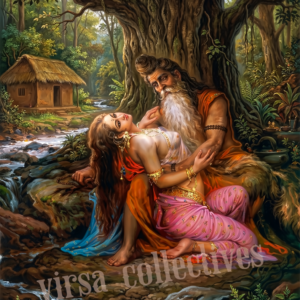 Vishwamitra Menaka Art Print | Vedic Sage Celestial Apsara Wall Art