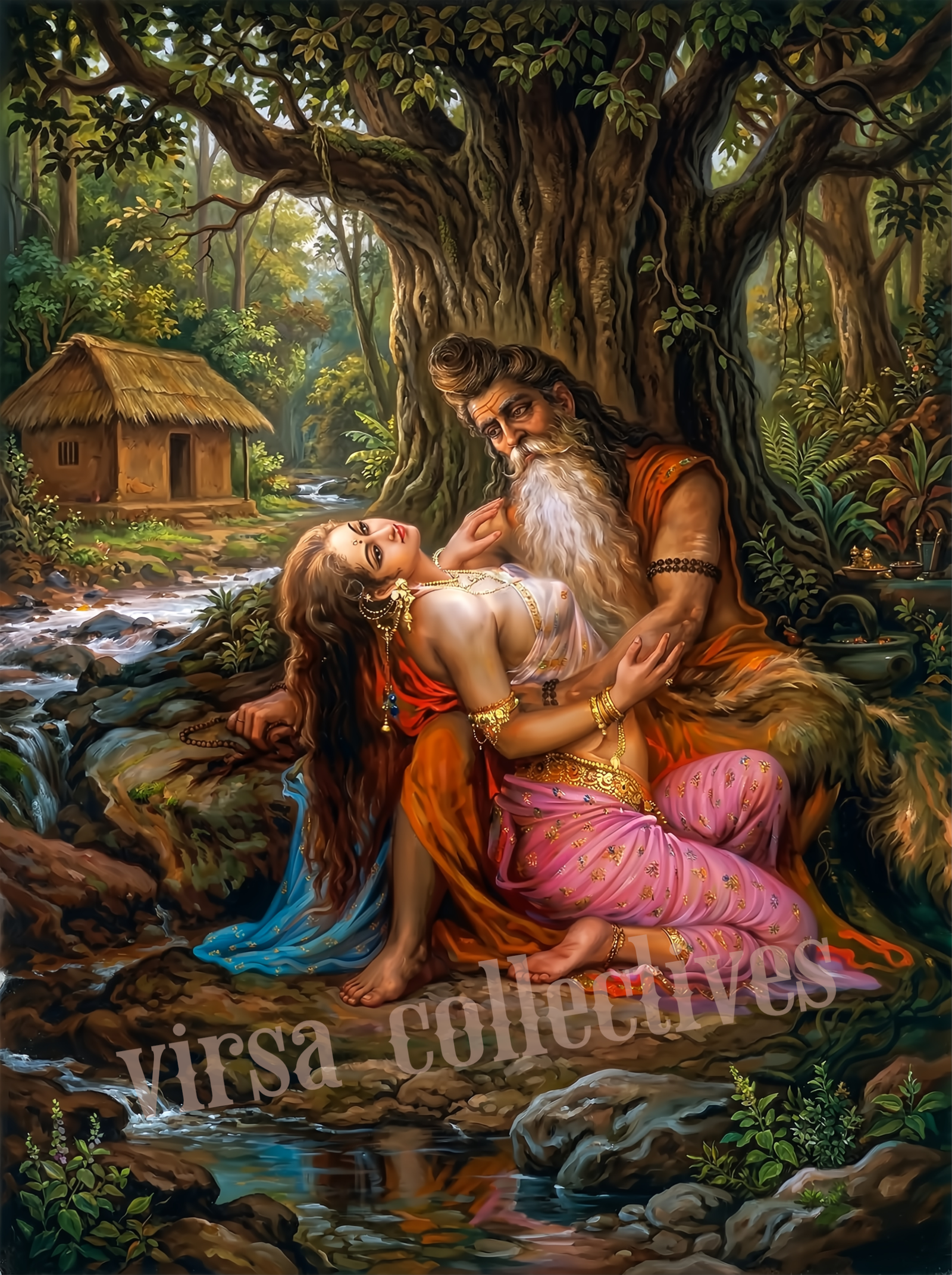 Vishwamitra Menaka Art Print | Vedic Sage Celestial Apsara Wall Art